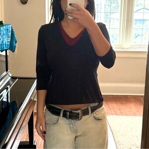 Vintage Dynamite Black and Red 3/4 Sleeve Top